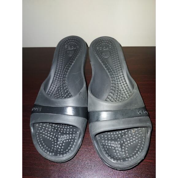 Crocs Wedge Sandals sz 9 Women's Sassari Open Toe Slip Ons Summer Black - Picture 2 of 13